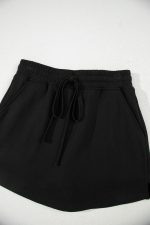 Black French Terry Drawstring Mini Skort with Pockets - Image 8
