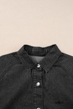 Black Short Sleeve Button Up Loose Denim Shirt Dress - Image 5