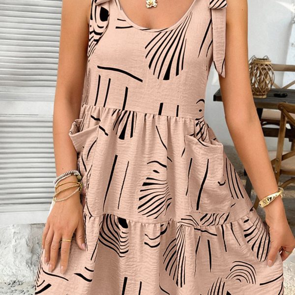 Sepia Rose Pocket Tie Strap Mini Dress