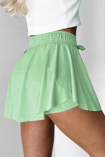 Light Green Drawstring High Waist Lined Tennis Skort - Image 3