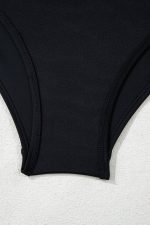Black Asymmetric Ruffle Shoulder Ruched One Piece Swimsuit - Image 16
