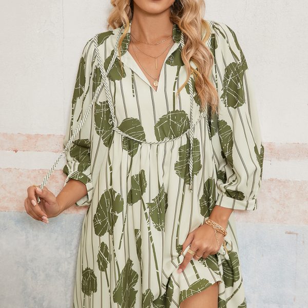 Guacamole Green Abstract Print Striped V-Neck Mini Dress