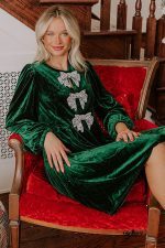Evergreen Bowknot Decor High Waist Velvet Mini Dress - Image 6