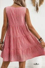 Red Gingham High Waist Sleeveless Mini Dress - Image 2