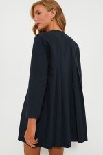 Dirty Blue Plain V Neck Pleated Short Dress - Image 2