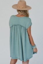 Canton Textured Patched Pocket Frilly Mini Dress - Image 2