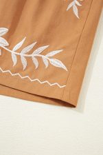 Khaki Embroidered Tassel Tie Elastic Waist Shorts - Image 12