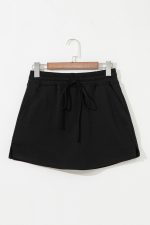 Black French Terry Drawstring Mini Skort with Pockets - Image 6