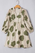 Guacamole Green Abstract Print Striped V-Neck Mini Dress - Image 8