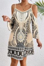 Apricot Boho Cold Shoulder Long Sleeve Mini Dress - Image 5