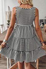 Black Stripe U Neck Sleeveless Loose Fit Mini Dress - Image 2