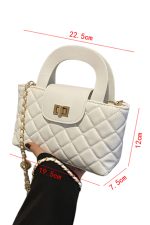 White Diamond Grid Chain Shoulder Bag - Image 4