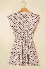 Khaki Heart Printed Flutter Sleeve Cinched Waist Tiered Ruffle Mini Dress - Image 4