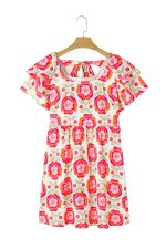 Rose Floral Print Layered Ruffle Sleeve Mini Dress - Image 12