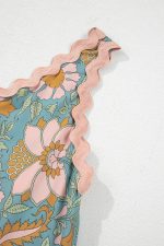 Sky Blue Allover Floral Print Ricrac Sleeveless Boho Mini Dress - Image 11