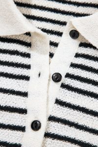 Black Mixed Striped Print Half Placket Collared Cap Sleeve Bodycon Sweater Dress - Image 11