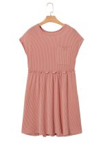 Dusty Pink Textured Patched Pocket Frilly Mini Dress - Image 14