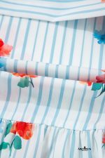 Sky Blue Striped Floral Print Ruffle Belted Mini Dress - Image 14