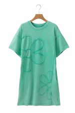 Mint Green Mineral Wash Flower Patchwork Mini T Shirt Dress - Image 10