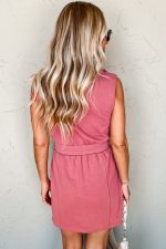 Mineral Red Terry Zipped Collar Sleeveless Drawstring Waist Mini Dress - Image 2