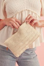 Oatmeal Braided Wrist Strap Zipper Large Capacity Clutch - Image 5