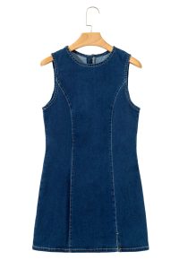 Dirty Blue Zipped Bodycon Sleeveless Denim Mini Dress - Image 14