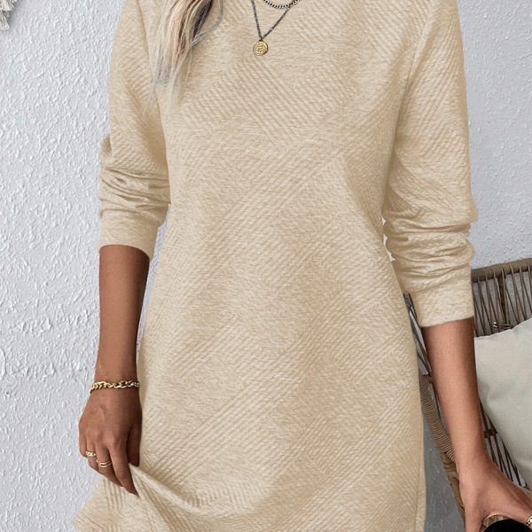 Apricot Plain Textured Long Sleeve Shift Short Dress