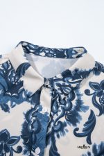 Blue Boho Floral Print Buttoned Collared Loose Fit Mini Dress - Image 13