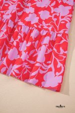 Red Floral 3/4 Sleeve Ruffle Hem Mini Dress - Image 6