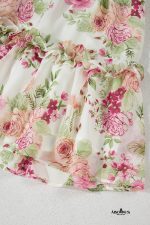 White Floral Print Sweetheart Neck Bubble Sleeve Ruffle Mini Dress - Image 13