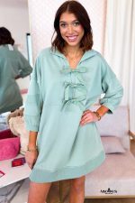 Moonlight Jade Bow Front Patchwork Bracelet Sleeve Mini Dress - Image 4