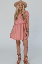 Dusty Pink Textured Patched Pocket Frilly Mini Dress - Image 6