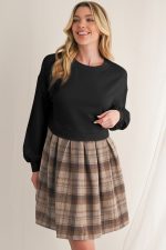 Black Plaid Patchwork High Waist Sweatshirt Mini Dress - Image 3