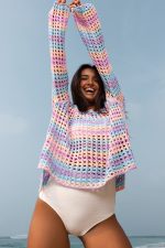 Purple Striped Hollow Knit Summer Beach Cover Up - Image 8