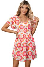 Rose Floral Print Layered Ruffle Sleeve Mini Dress - Image 13