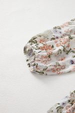 Green Floral Print Tiered Frilled Shirred Mock Neck Mini Dress - Image 21