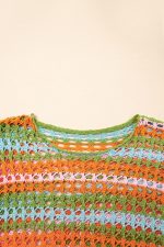 Carrot Striped Hollow Knit Summer Beach Cover Up - Image 9