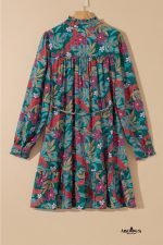 Green Floral Frill V Neck Puff Sleeve Ruffle Mini Dress - Image 9