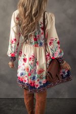 Apricot Floral Print Buttoned High Waist Mini Dress - Image 2