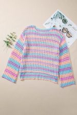 Purple Striped Hollow Knit Summer Beach Cover Up - Image 10