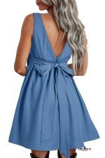 Myosotis Bowknot A-line Sleeveless Mini Dress - Image 11