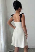 White Sweetheart Neck Tie Shoulder Mini Dress - Image 2