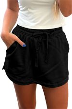 Black French Terry Drawstring Mini Skort with Pockets - Image 16