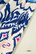 Blue Ethnic Print Pop of Color Neckline Long Sleeve Dress - Image 13