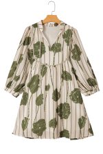 Guacamole Green Abstract Print Striped V-Neck Mini Dress - Image 17