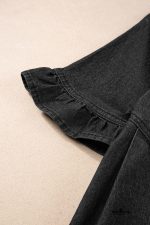 Black Short Sleeve Button Up Loose Denim Shirt Dress - Image 8