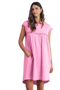 Pink Frilled Trim Crewneck Loose Fit Mini Dress - Image 16
