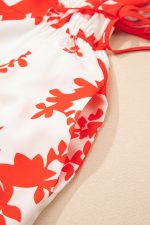 Red Floral Print Trimmed V Neck Ruffle Sleeve Maxi Dress - Image 9