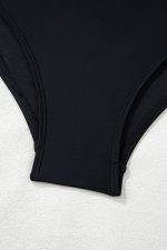 Black Asymmetric Ruffle Shoulder Ruched One Piece Swimsuit - Image 15