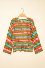 Carrot Striped Hollow Knit Summer Beach Cover Up - Image 4